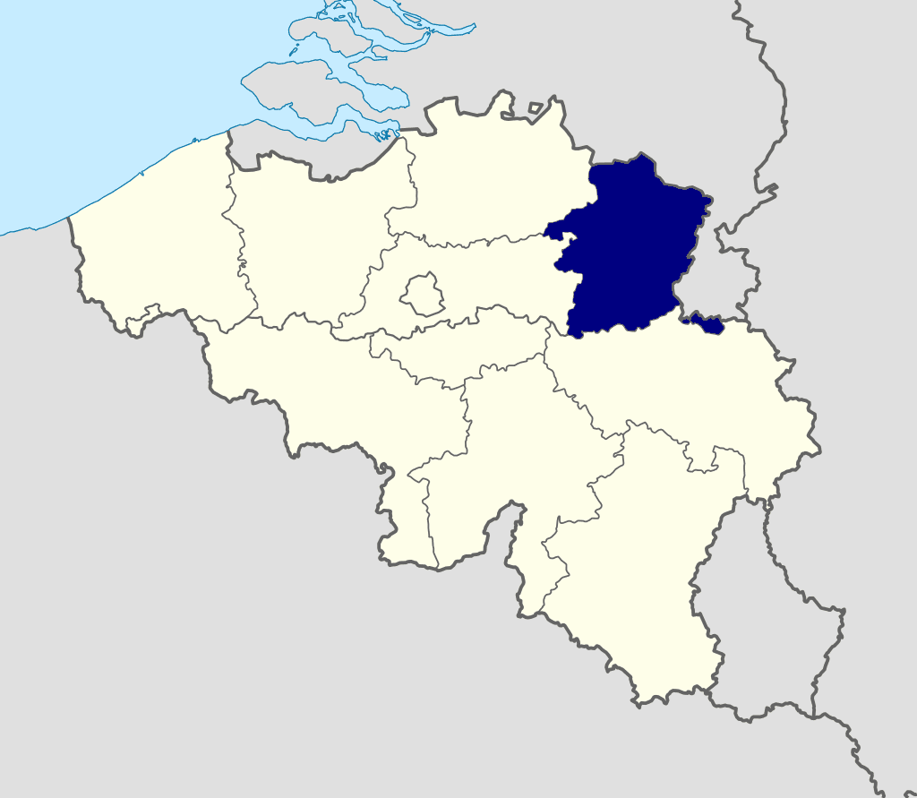 Provincie Limburg gemarkeerd op een kaart van Vlaanderen