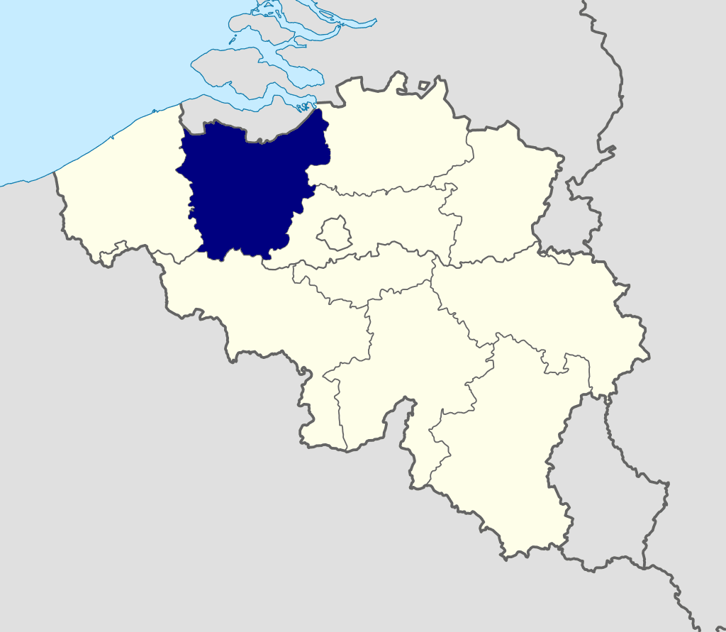 Provincie Oost-Vlaanderen gemarkeerd op een kaart van Vlaanderen