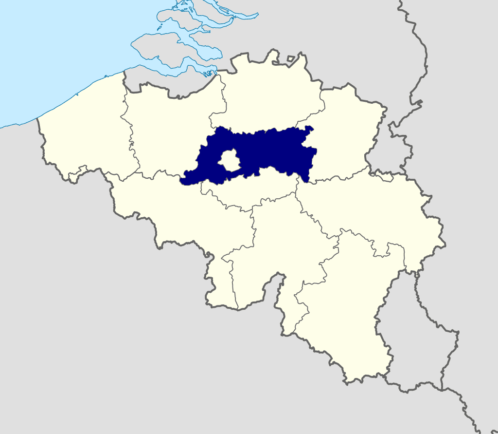 Provincie Vlaams-Brabant gemarkeerd op een kaart van Vlaanderen